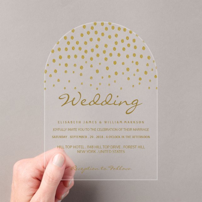 Invitations En Acrylique Mariage - Pois Dorés - Blanc & Or (In situ (ordinateur de poche))