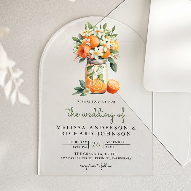 Invitations En Acrylique Mariage Pot en Matière de Citron Orange Mandarine (Créateur téléchargé)