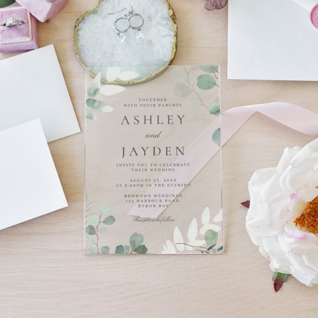 Invitations En Acrylique Mariage Printemps de verdure moderne (Créateur téléchargé)