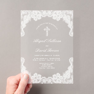 Invitations En Acrylique Mariage religieux en dentelle blanche