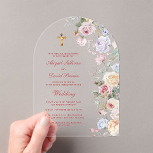 Invitations En Acrylique Mariage religieux sous les roses
