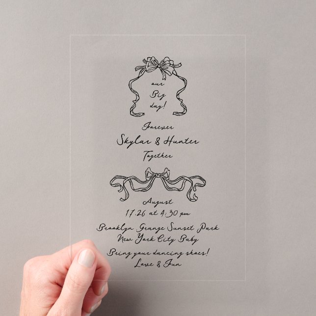 Invitations En Acrylique Mariage rétro écriture manuscrite Boho noir (In situ (ordinateur de poche))