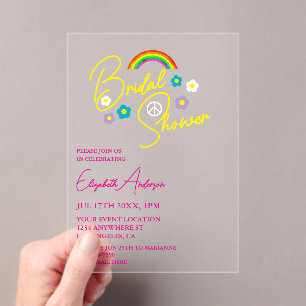 Invitations En Acrylique Mariage Rétro Funky de Fille d'Honneur