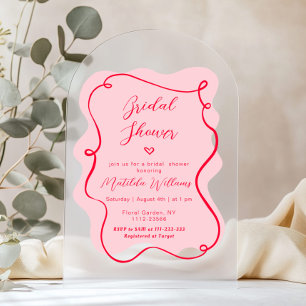 Invitations En Acrylique Mariage rétro rose rouge arches ondulées
