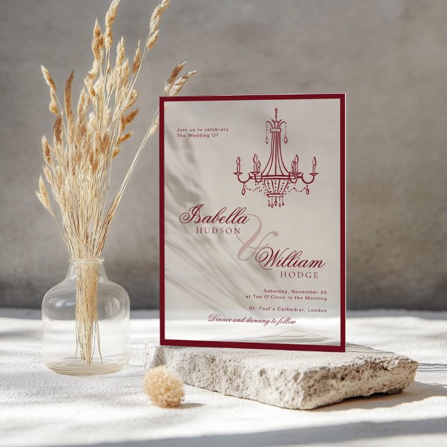 Invitations En Acrylique Mariage Rétro Rouge Profond Classique et Intempore (Créateur téléchargé)