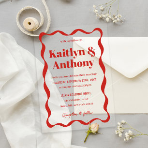 Invitations En Acrylique Mariage Rétro Ruban Coquette Courbé