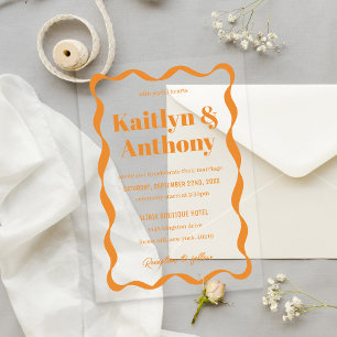 Invitations En Acrylique Mariage Rétro Ruban Coquette Courbé