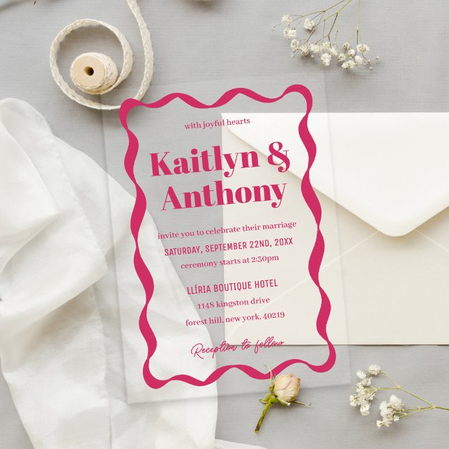 Invitations En Acrylique Mariage Rétro Ruban Coquette Curvy (Créateur téléchargé)