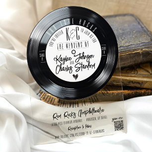 Invitations En Acrylique Mariage rétro sur vinyle noir et blanc