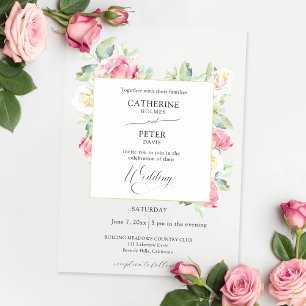 Invitations En Acrylique Mariage romantique aux roses en aquarelle rose ten