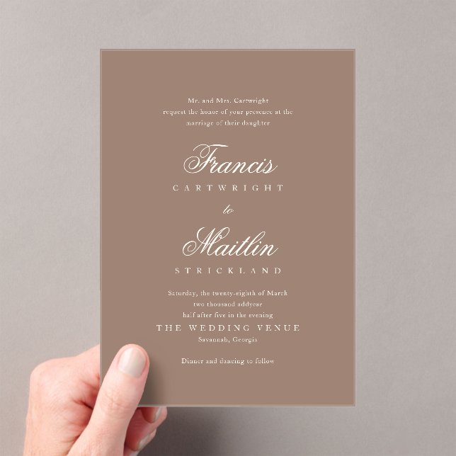Invitations En Acrylique Mariage Romantique Brun Élégant (In situ (ordinateur de poche))