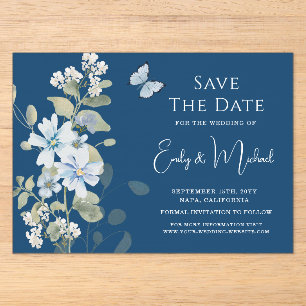 Invitations En Acrylique Mariage romantique floral aquarelle bleu poussiére