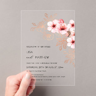 Invitations En Acrylique Mariage Rose Blanc Cerisier Fleurissant