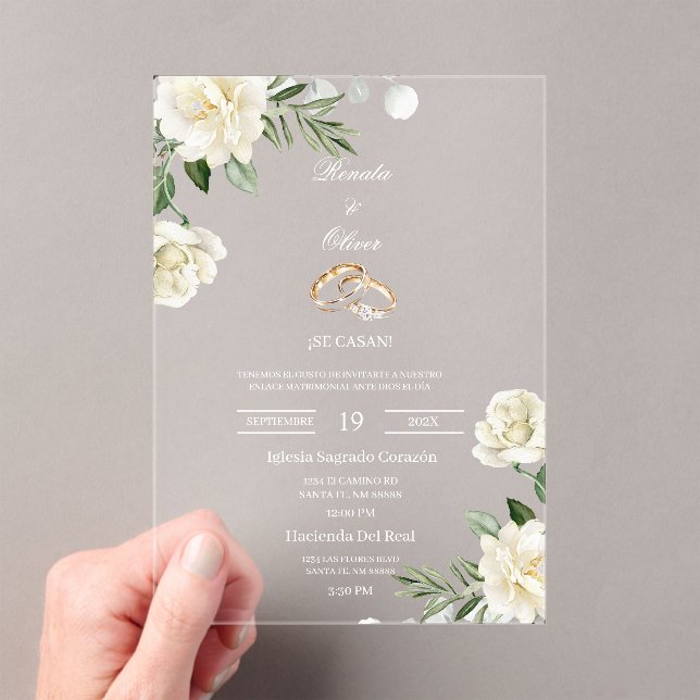 Invitations En Acrylique Mariage rose blanche en acrylique vert  (In situ (ordinateur de poche))