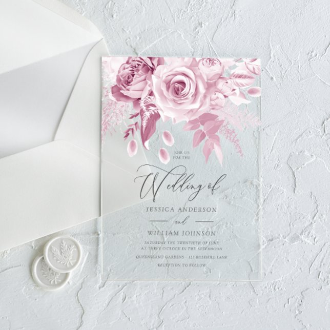 Invitations En Acrylique Mariage Rose Pâle de Luxe (Créateur téléchargé)