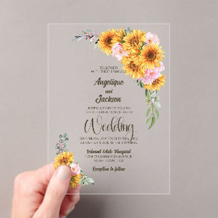 Invitations En Acrylique Mariage rose rose tournesol rustique
