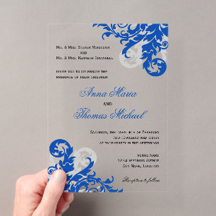 Invitations En Acrylique Mariage Royal Bleu et Argent