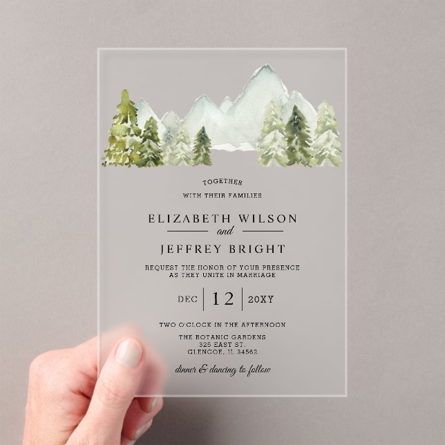 Invitations En Acrylique Mariage Rustic Pine Mountains (In situ (ordinateur de poche))