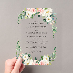 Invitations En Acrylique Mariage rustique avec arche florale rose