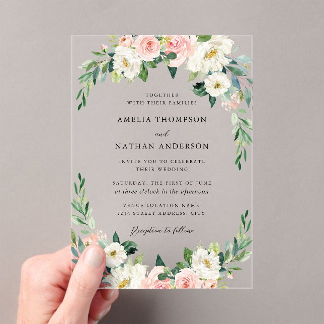 Invitations En Acrylique Mariage rustique avec arche florale rose (In situ (ordinateur de poche))