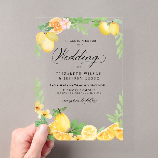 Invitations En Acrylique Mariage rustique d'été bohème au citron (In situ (ordinateur de poche))