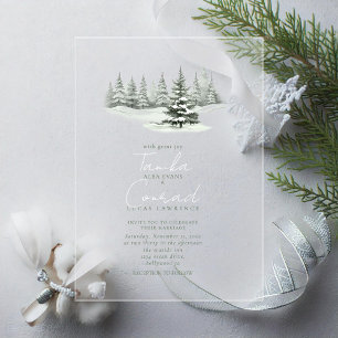 Invitations En Acrylique Mariage rustique d'hiver, vert forêt ID1049