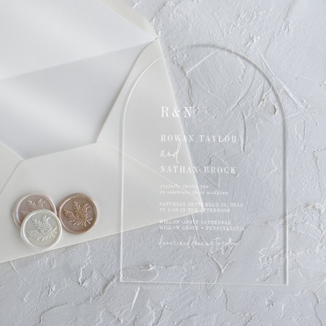 Invitations En Acrylique Mariage Rustique Moderne Chic Monogramme Blanc Arc (Modern Chic Monogram White Arch Rustic Wedding Acrylic Invitations)