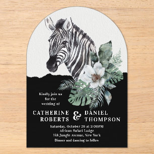 Invitations En Acrylique Mariage Safari Fleuris Aquarelle Zèbre Sauvage
