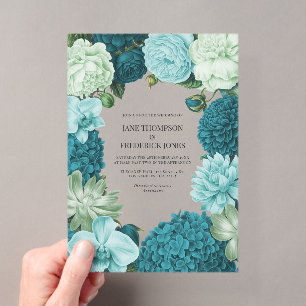 Invitations En Acrylique Mariage Sauge Menthe, Océan Sarcelle & Glace Blueb