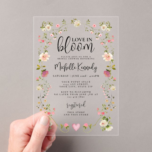 Invitations En Acrylique Mariage sauvage en fleurs  (In situ (ordinateur de poche))