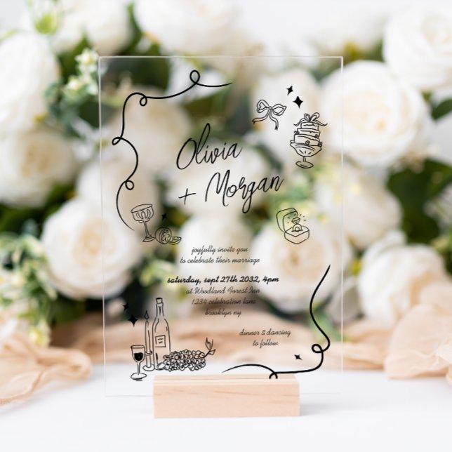 Invitations En Acrylique Mariage Script Gribouillage à la Mode (Créateur téléchargé)