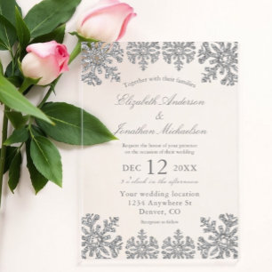 Invitations En Acrylique Mariage Silver Winter Snowflake