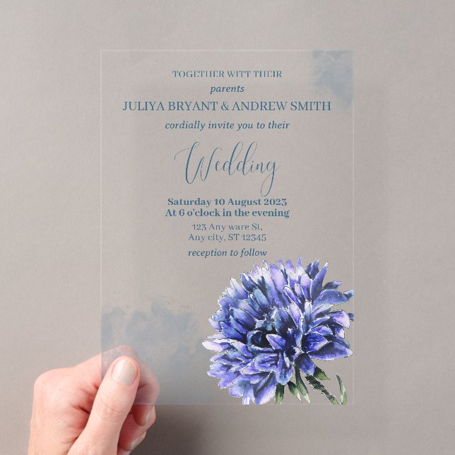 Invitations En Acrylique Mariage simple bleuets  (In situ (ordinateur de poche))