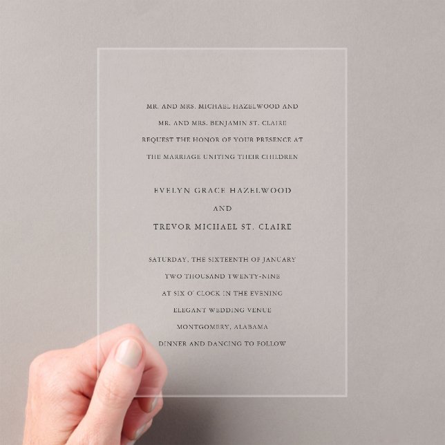 Invitations En Acrylique Mariage Simple Élégant (In situ (ordinateur de poche))