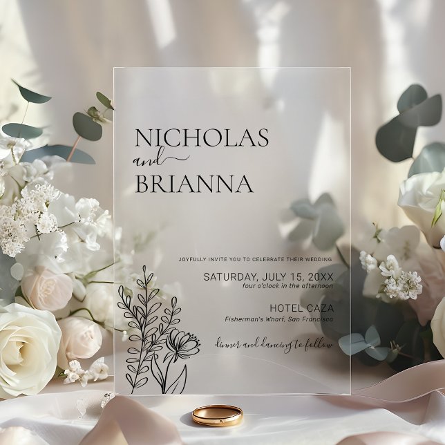 Invitations En Acrylique Mariage Simple Fleur de Champ Minimaliste Moderne (Créateur téléchargé)