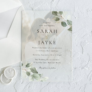 Invitations En Acrylique Mariage simple moderne vert feuille portrait