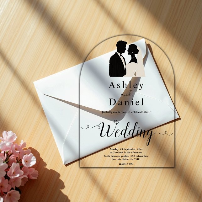 Invitations En Acrylique Mariage simple Noir et Blanc Romantique élégant (Créateur téléchargé)