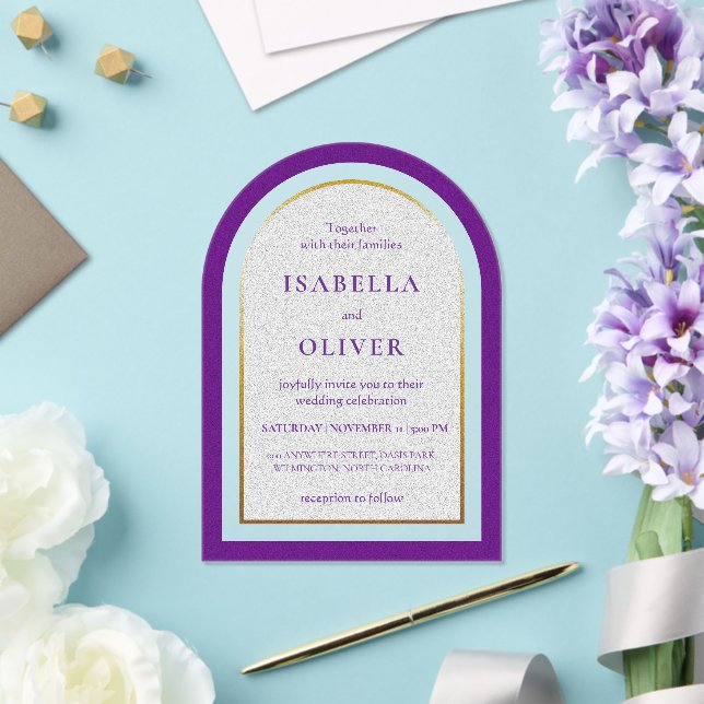 Invitations En Acrylique Mariage simple or et blanc pourpre (Insitu (Mariage))