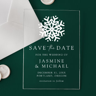 Invitations En Acrylique Mariage Simple Snowflake Enregistrer La Date