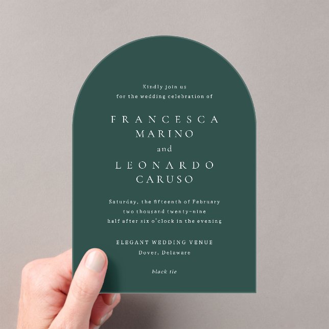 Invitations En Acrylique Mariage Simple Vert Émeraude Classique (In situ (ordinateur de poche))
