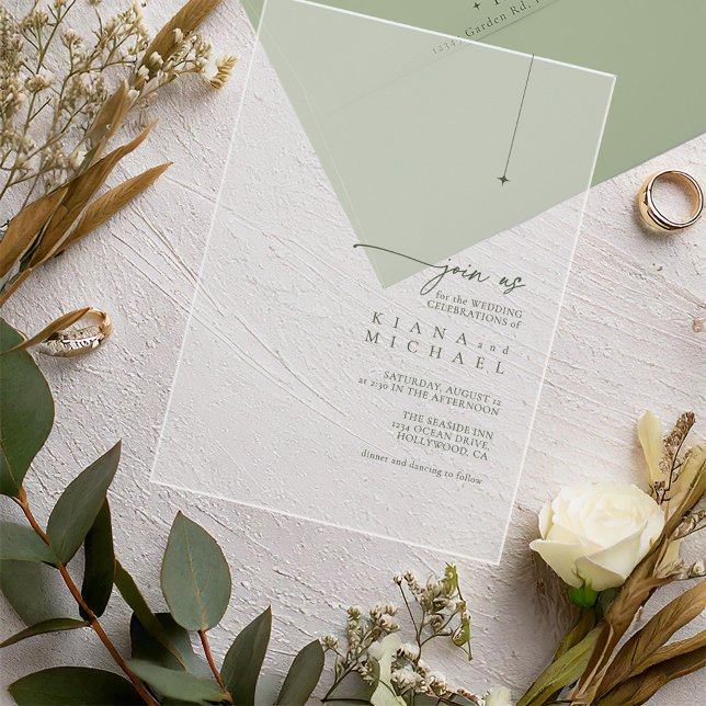 Invitations En Acrylique Mariage Simplement Chic Vert Mousse Transparent ID (Créateur téléchargé)