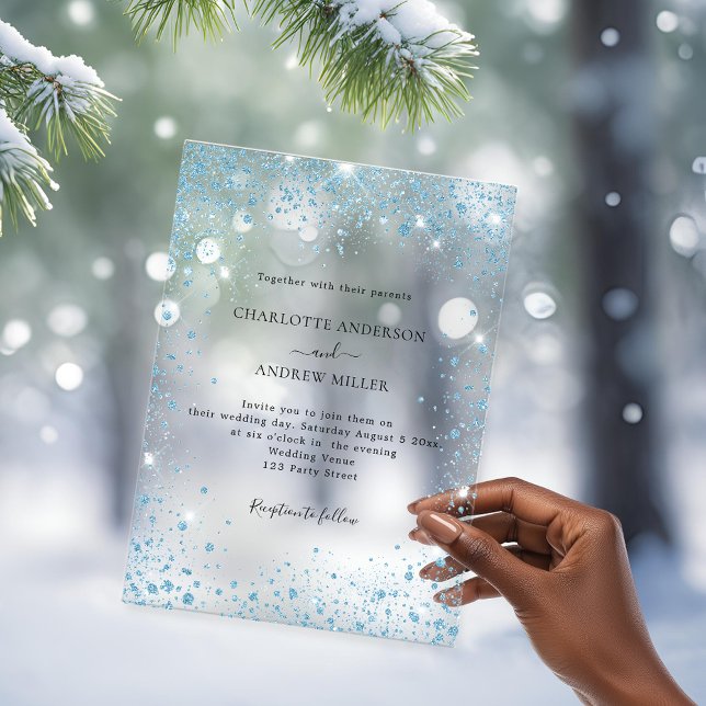 Invitations En Acrylique Mariage soirée paillettes bleues clair  (Créateur téléchargé)