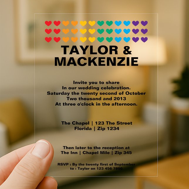 Invitations En Acrylique Mariage Sons Gay Fun Rainbow Fierté (Wedding Sounds Gay Fun Rainbow Pride Acrylic Invitations by Ricaso. Same sex wedding invites)