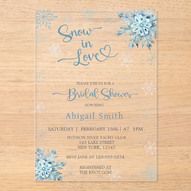 INVITATIONS EN ACRYLIQUE MARIAGE SOUS LA NEIGE BLEUE PLUIE DE MARIÉE (Recto)