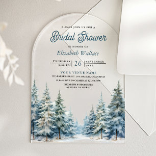 Invitations En Acrylique Mariage sous la neige hivernale des pins forestier