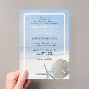 Invitations En Acrylique Mariage sur la plage avec Dollar de Sable et Étoil