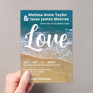 Invitations En Acrylique Mariage sur la plage de la mer bleue