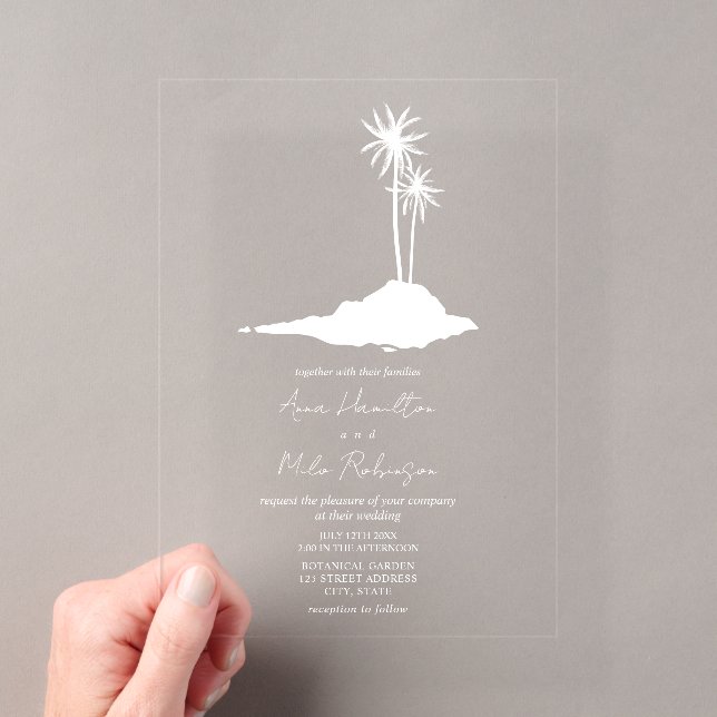 Invitations En Acrylique Mariage sur la plage de l'île aux palmiers tropica (In situ (ordinateur de poche))