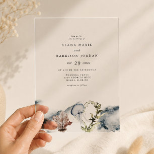 Invitations En Acrylique Mariage sur la Plage de l'Océan Tropical Corail Mé
