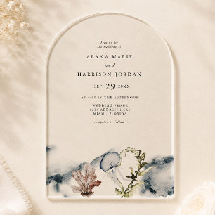 Invitations En Acrylique Mariage sur la plage tropicale océanique corail mé